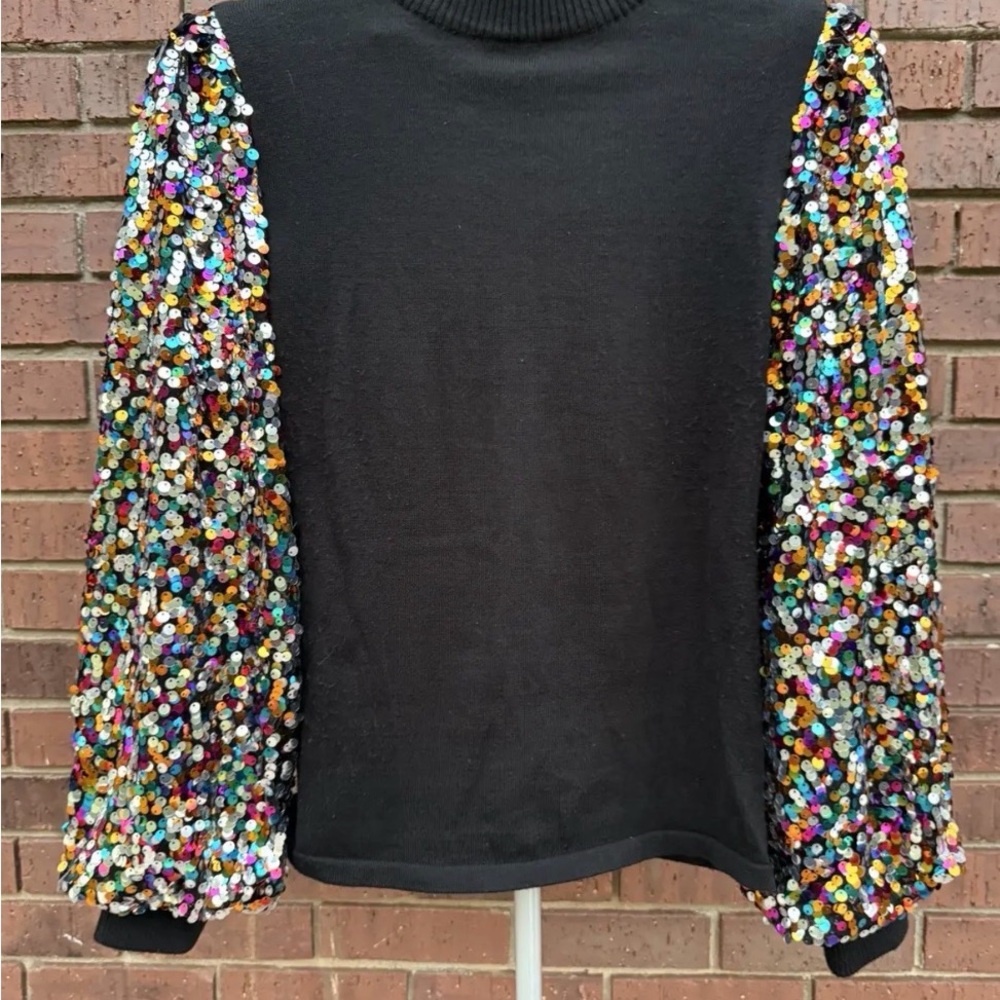 A. Calin by Flying Tomato Black Sequin Sleeve Sweatshirt